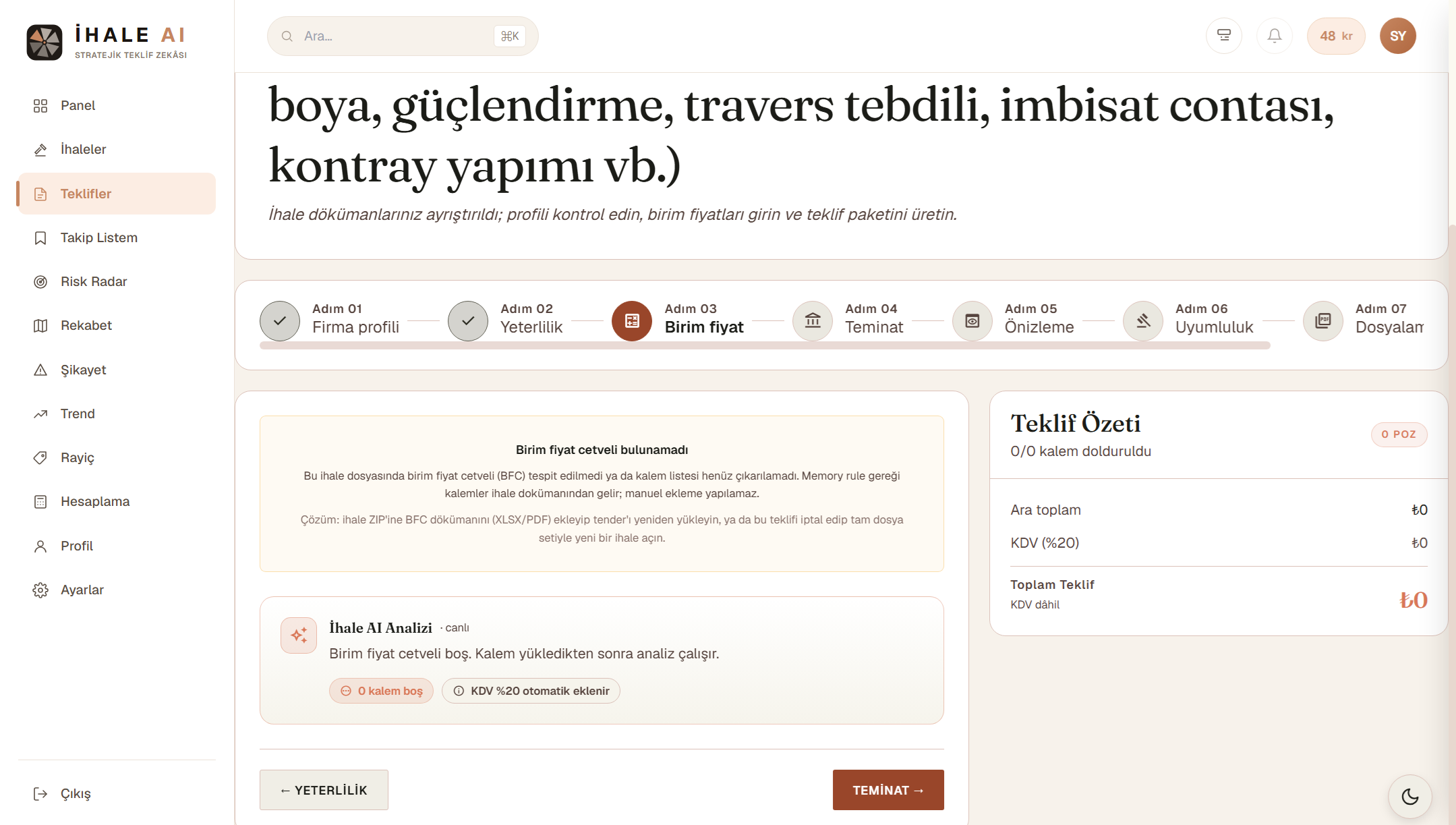 İhale AI ile hazırlanan teklif paketi